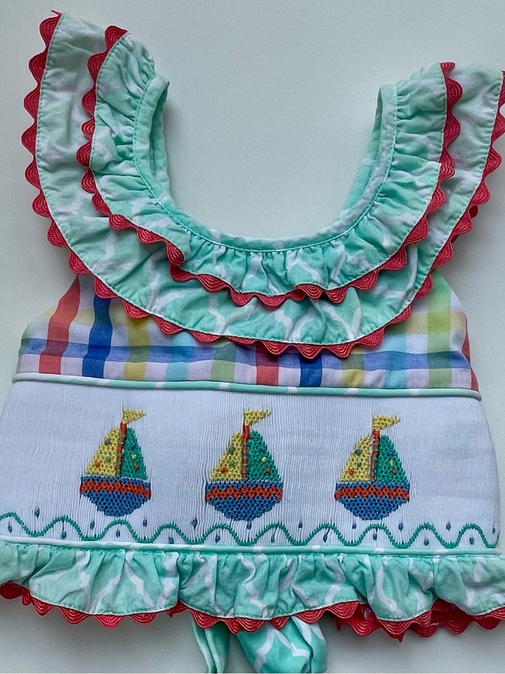 Baby/Toddler Sailboat Smocked Ruffle Bathing Suit Top - TRUE boutique